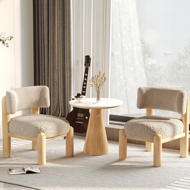 Contemporary Scandinavian Sintered Stone Carbon Steel Sherpa Fabric Sponge Round Accent Chair & Table Set For Living Room
