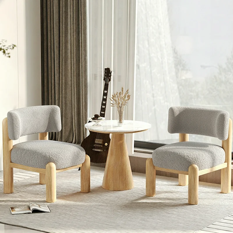 Contemporary Scandinavian Sintered Stone Carbon Steel Sherpa Fabric Sponge Round Accent Chair & Table Set For Living Room