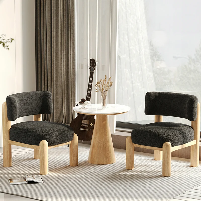 Contemporary Scandinavian Sintered Stone Carbon Steel Sherpa Fabric Sponge Round Accent Chair & Table Set For Living Room