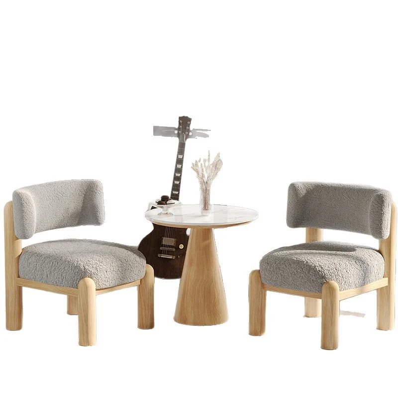 Contemporary Scandinavian Sintered Stone Carbon Steel Sherpa Fabric Sponge Round Accent Chair & Table Set For Living Room