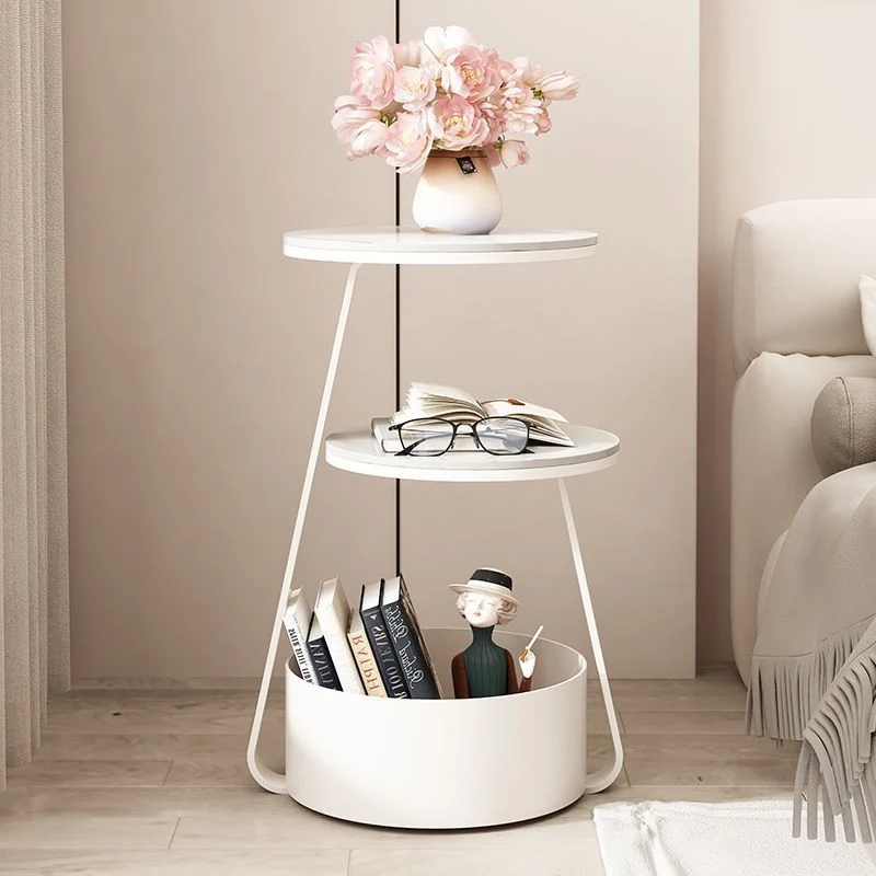 Modern Minimalist Round Sintered Stone Metal Side Table 3-Tier For Living Room
