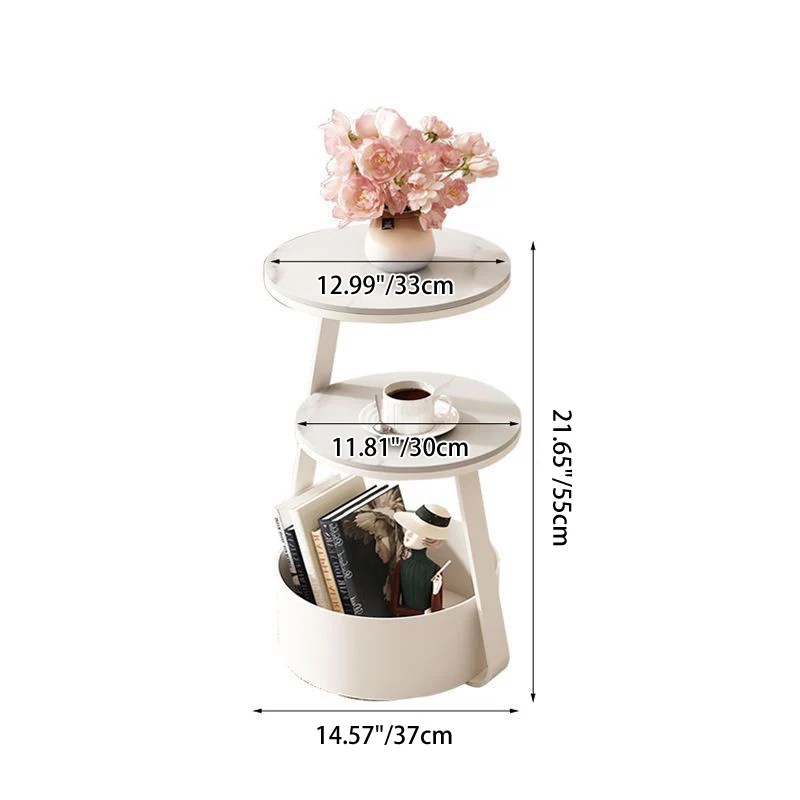 Modern Minimalist Round Sintered Stone Metal Side Table 3-Tier For Living Room