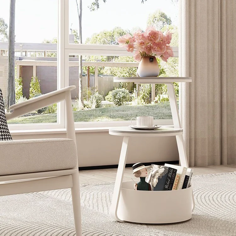Modern Minimalist Round Sintered Stone Metal Side Table 3-Tier For Living Room