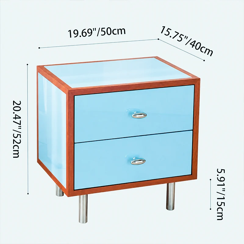 Contemporary Scandinavian Rectangular Crabapple Plywood Zinc Alloy Nightstand 2-Drawer For Bedroom