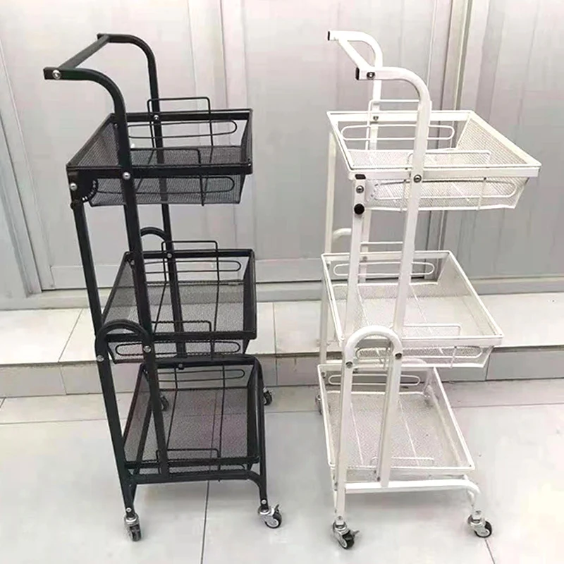 Modern Minimalist Carbon Steel Curved Square Mobile Storage Shelf 3-Tier For Living Room