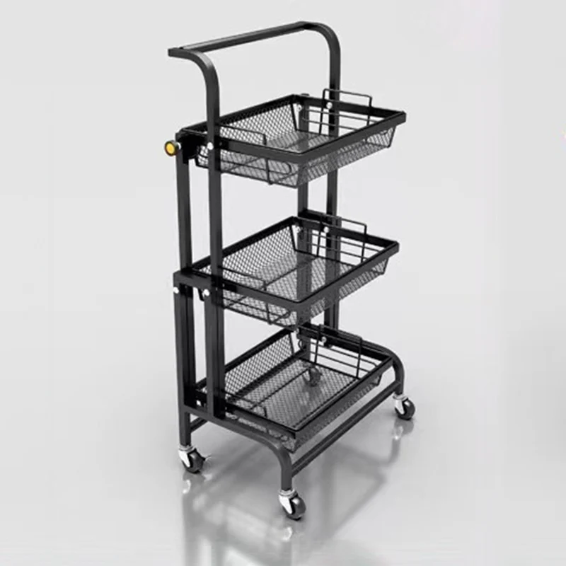 Modern Minimalist Carbon Steel Curved Square Mobile Storage Shelf 3-Tier For Living Room