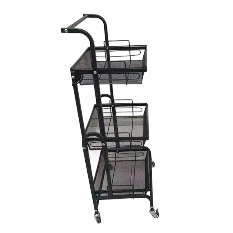 Modern Minimalist Carbon Steel Curved Square Mobile Storage Shelf 3-Tier For Living Room