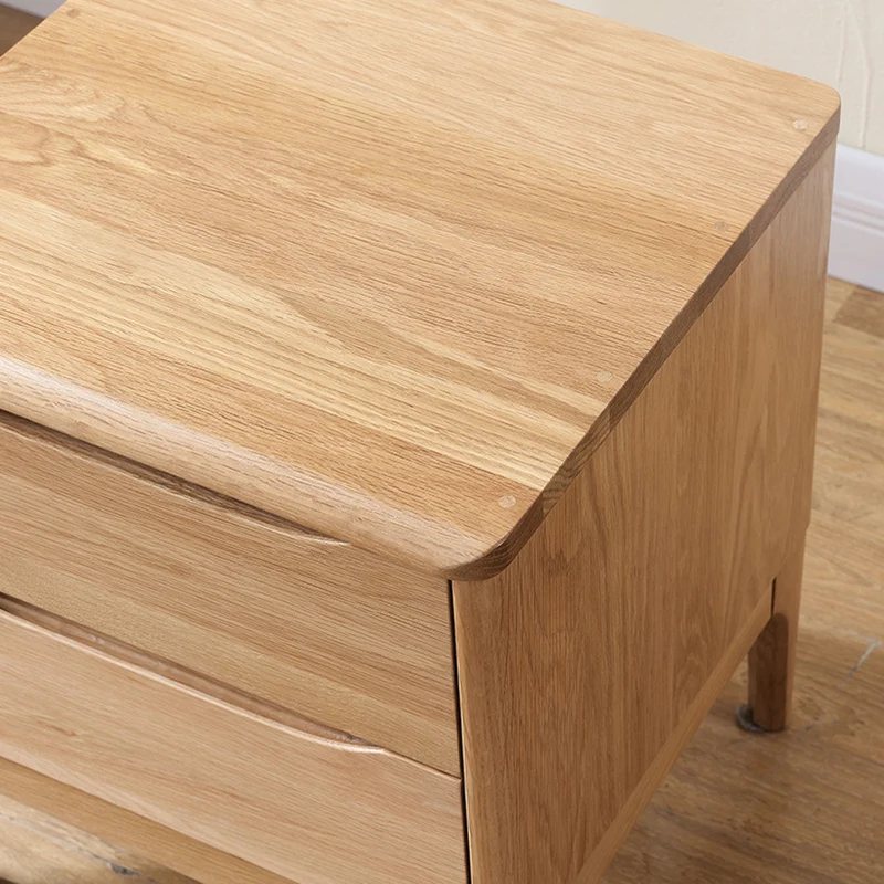 Modern Minimalist Square Red Oak Wood Paulownia Wood Nightstand 2-Drawer For Bedroom