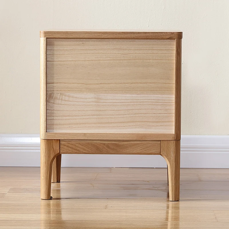 Modern Minimalist Square Red Oak Wood Paulownia Wood Nightstand 2-Drawer For Bedroom