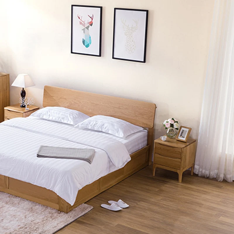 Modern Minimalist Square Red Oak Wood Paulownia Wood Nightstand 2-Drawer For Bedroom