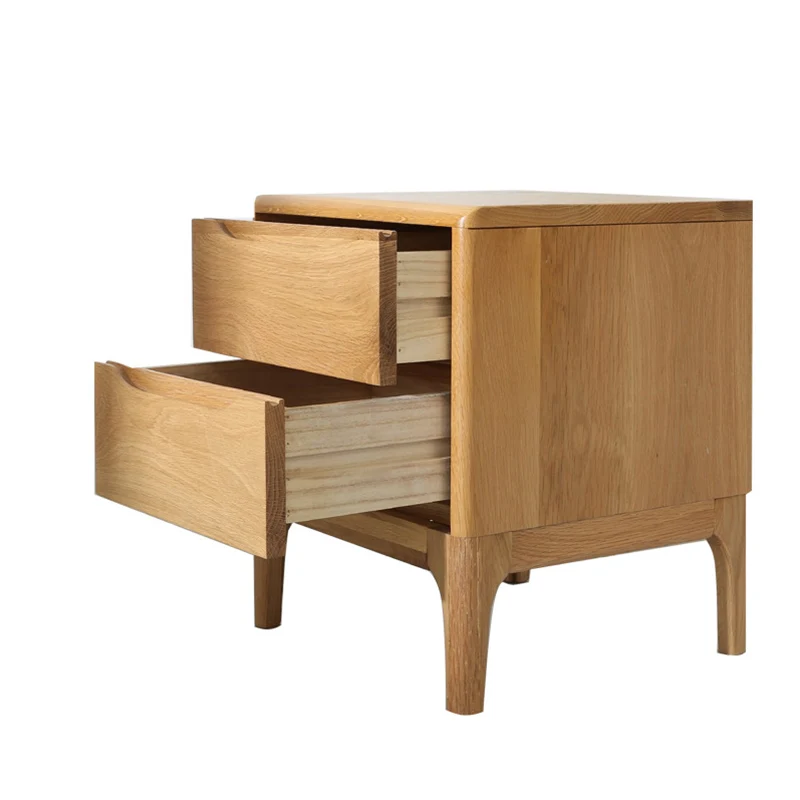 Modern Minimalist Square Red Oak Wood Paulownia Wood Nightstand 2-Drawer For Bedroom