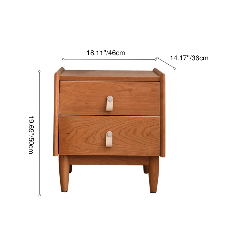 Contemporary Scandinavian Square Cherry Wood Poplar Wood Nightstand 2-Drawer For Bedroom