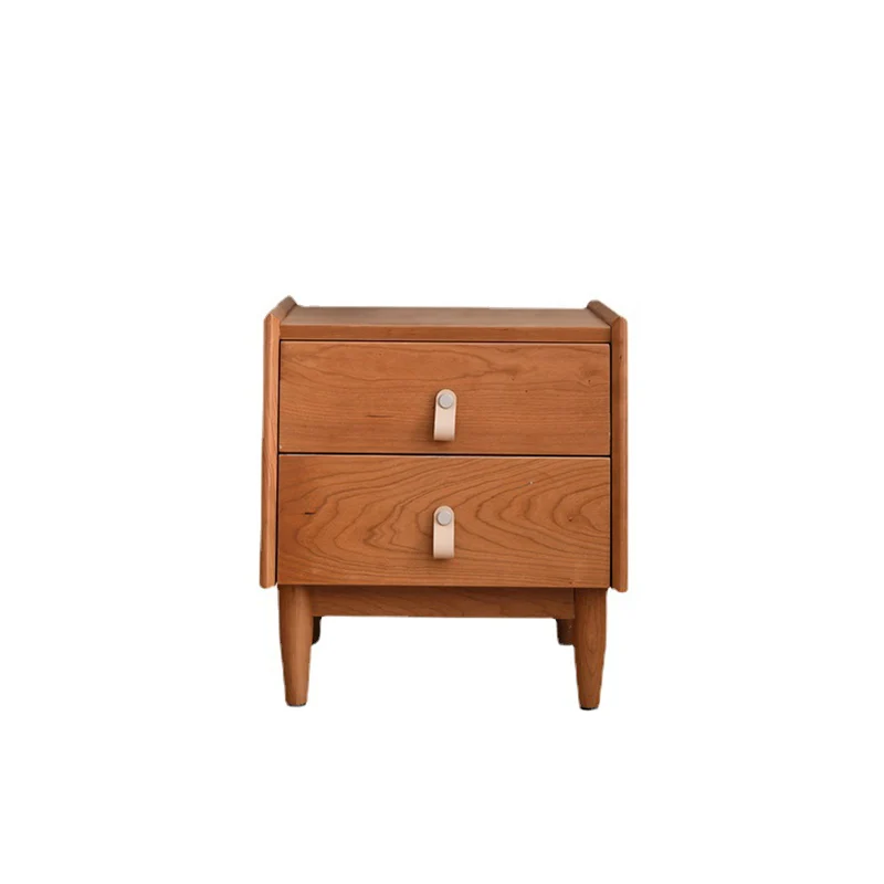 Contemporary Scandinavian Square Cherry Wood Poplar Wood Nightstand 2-Drawer For Bedroom
