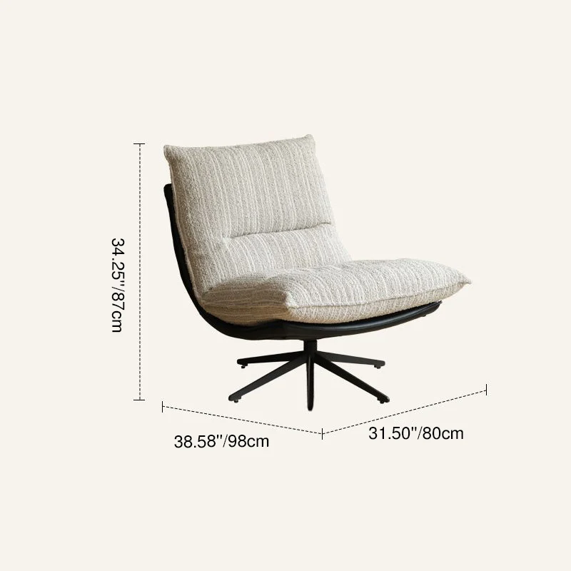 Contemporary Scandinavian Rotatable Arc-Shaped Jacquard Linen Faux Leather Iron Plush Cotton Sponge Lazy Detachable Accent Chair Backrest Armless For Living Room & Bedroom