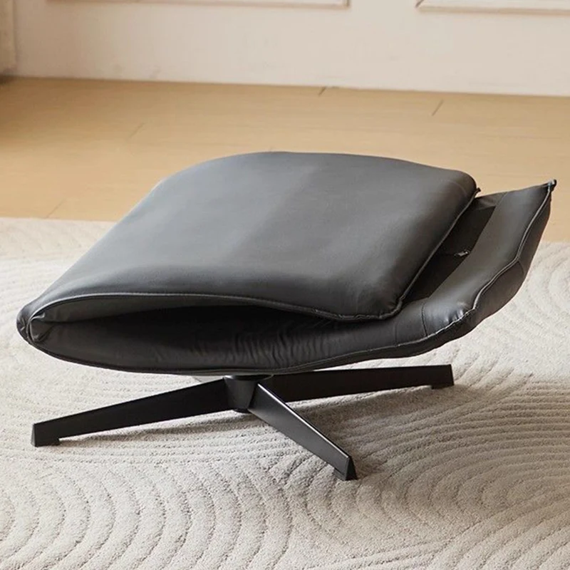 Contemporary Scandinavian Rotatable Arc-Shaped Jacquard Linen Faux Leather Iron Plush Cotton Sponge Lazy Detachable Accent Chair Backrest Armless For Living Room & Bedroom