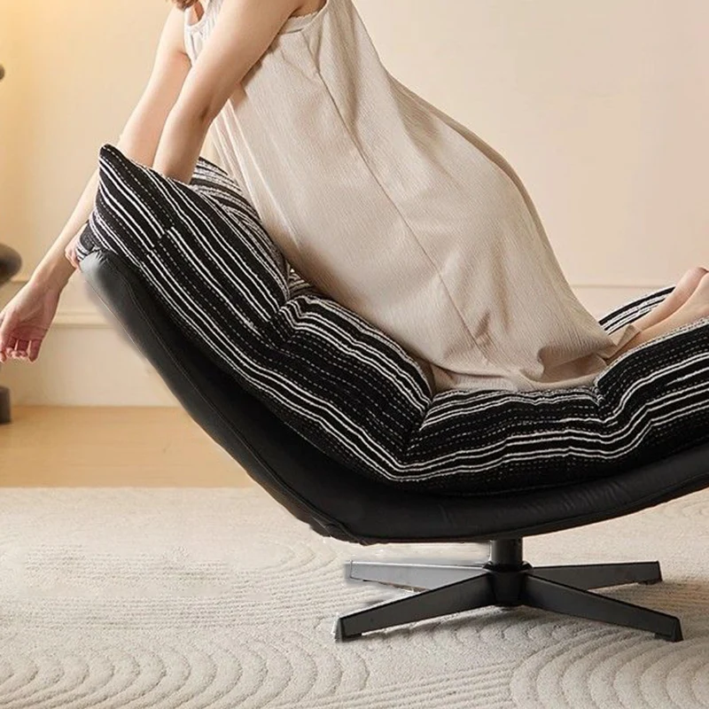 Contemporary Scandinavian Rotatable Arc-Shaped Jacquard Linen Faux Leather Iron Plush Cotton Sponge Lazy Detachable Accent Chair Backrest Armless For Living Room & Bedroom