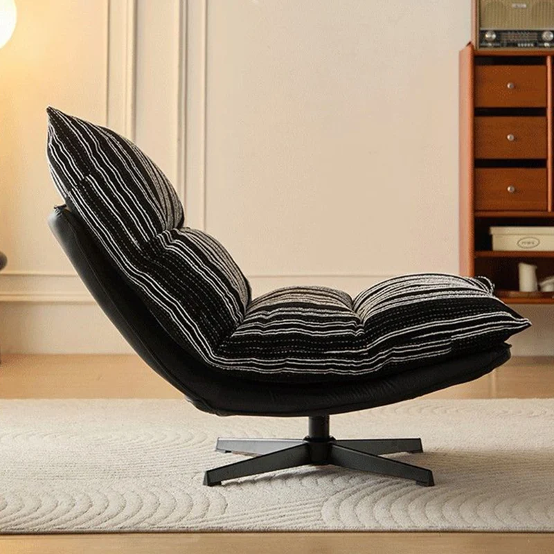 Contemporary Scandinavian Rotatable Arc-Shaped Jacquard Linen Faux Leather Iron Plush Cotton Sponge Lazy Detachable Accent Chair Backrest Armless For Living Room & Bedroom