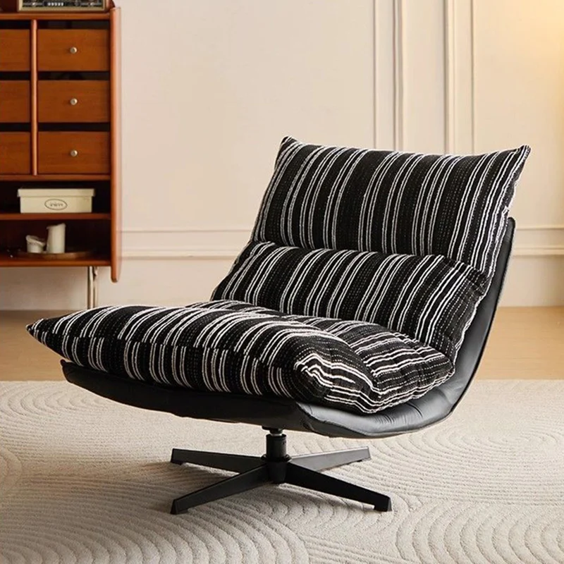 Contemporary Scandinavian Rotatable Arc-Shaped Jacquard Linen Faux Leather Iron Plush Cotton Sponge Lazy Detachable Accent Chair Backrest Armless For Living Room & Bedroom