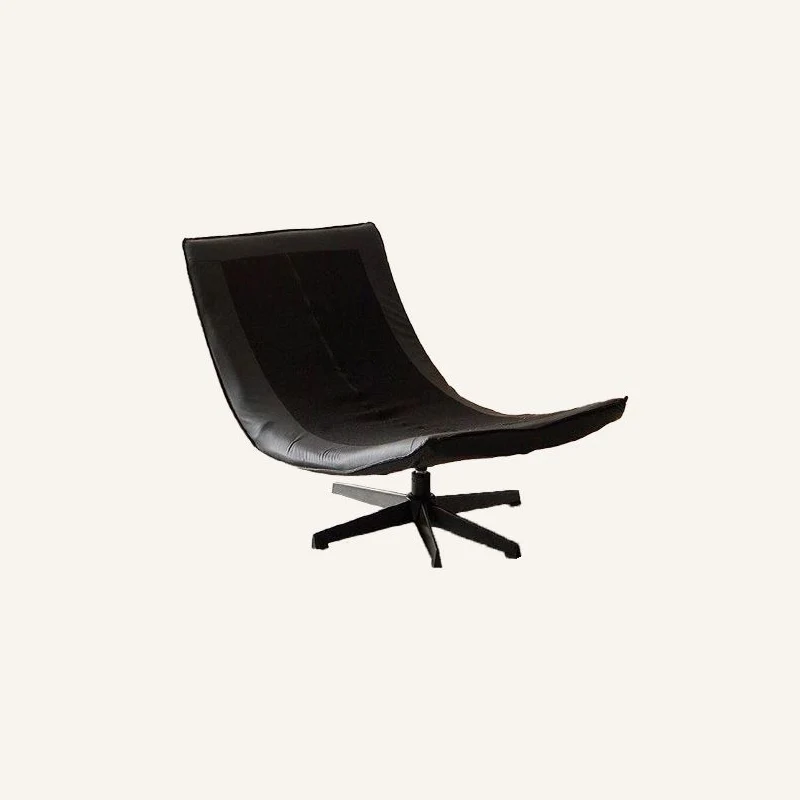 Contemporary Scandinavian Rotatable Arc-Shaped Jacquard Linen Faux Leather Iron Plush Cotton Sponge Lazy Detachable Accent Chair Backrest Armless For Living Room & Bedroom