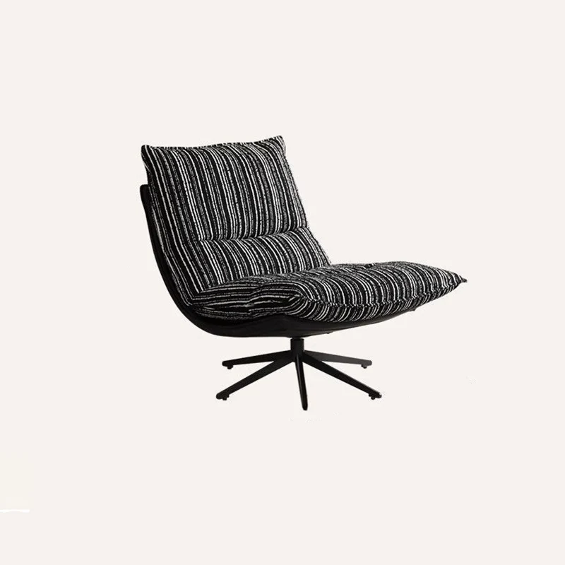 Contemporary Scandinavian Rotatable Arc-Shaped Jacquard Linen Faux Leather Iron Plush Cotton Sponge Lazy Detachable Accent Chair Backrest Armless For Living Room & Bedroom