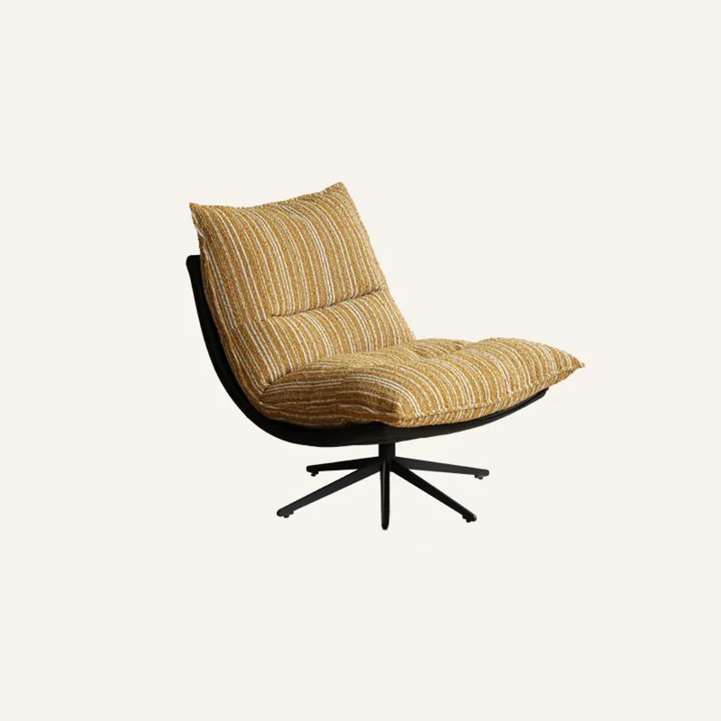 Contemporary Scandinavian Rotatable Arc-Shaped Jacquard Linen Faux Leather Iron Plush Cotton Sponge Lazy Detachable Accent Chair Backrest Armless For Living Room & Bedroom