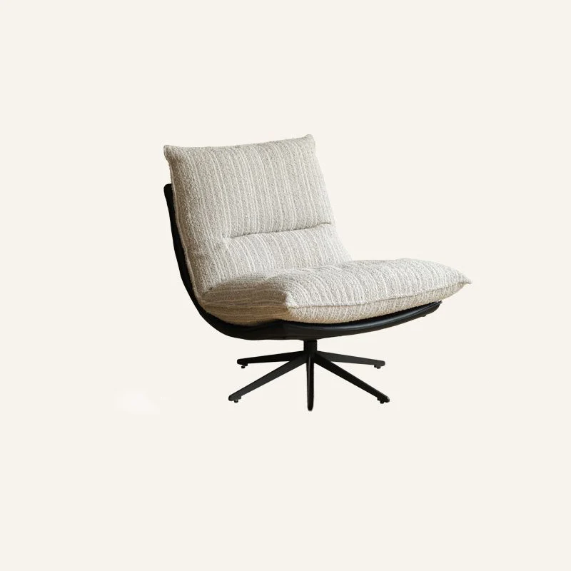 Contemporary Scandinavian Rotatable Arc-Shaped Jacquard Linen Faux Leather Iron Plush Cotton Sponge Lazy Detachable Accent Chair Backrest Armless For Living Room & Bedroom