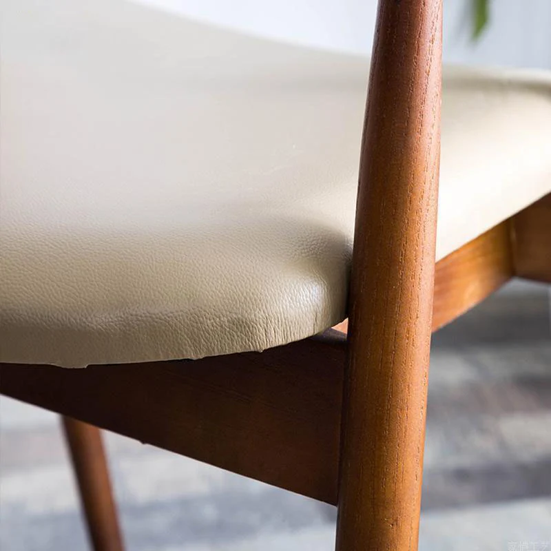 Modern Minimalist Square White Camphor Wood PU Leather Backrest Chair For Living Room