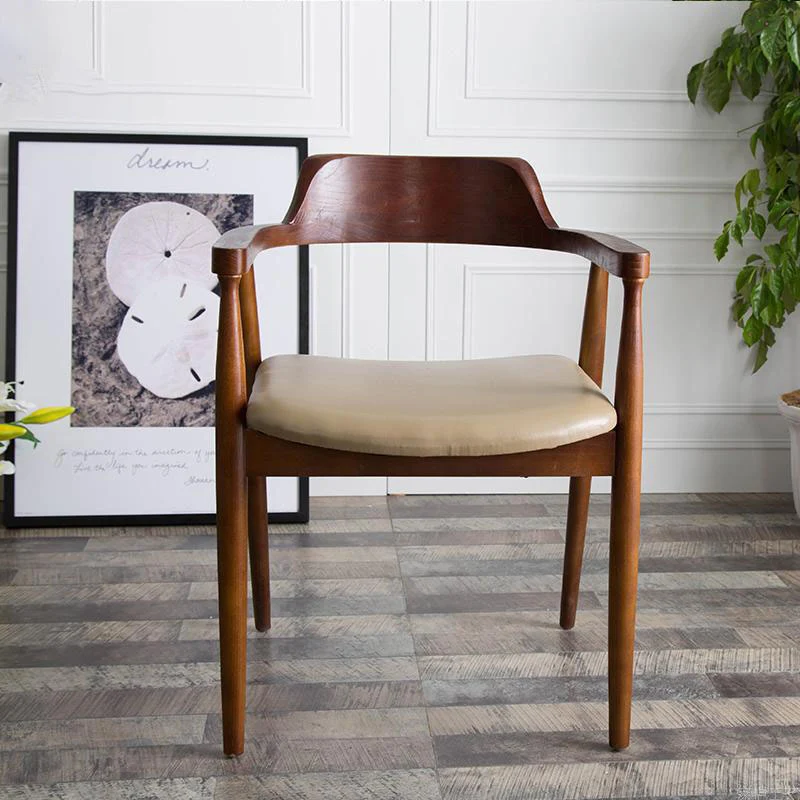 Modern Minimalist Square White Camphor Wood PU Leather Backrest Chair For Living Room