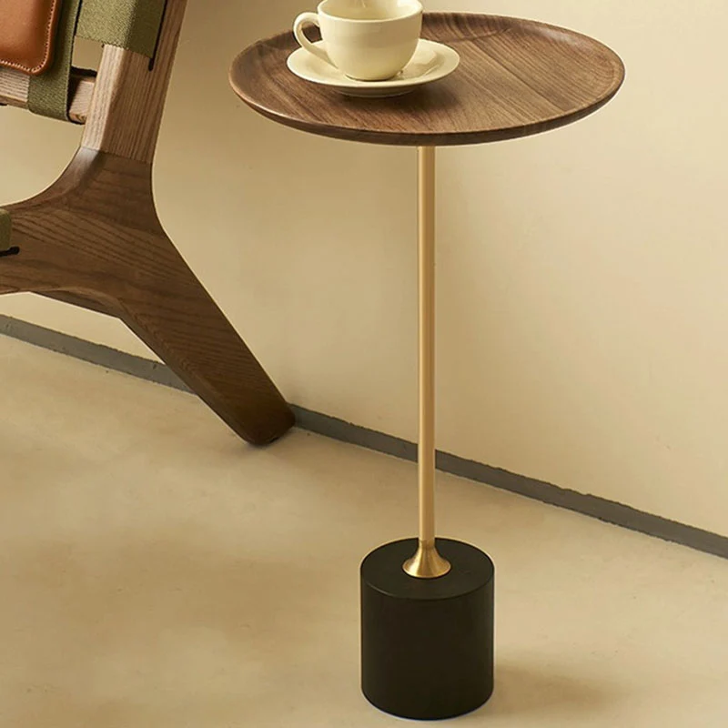 Contemporary Simplicity Round Walnut Copper Carbon Steel Side Table 1-Tier For Living Room