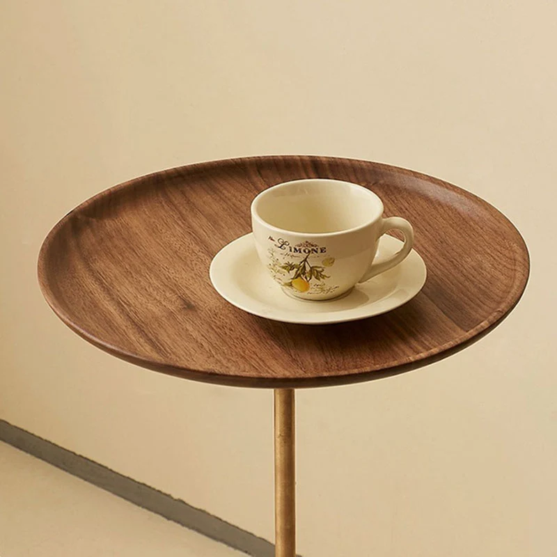 Contemporary Simplicity Round Walnut Copper Carbon Steel Side Table 1-Tier For Living Room