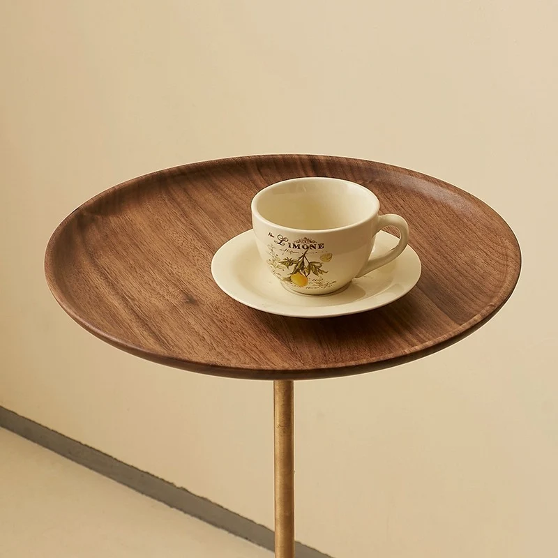 Contemporary Simplicity Round Walnut Copper Carbon Steel Side Table 1-Tier For Living Room