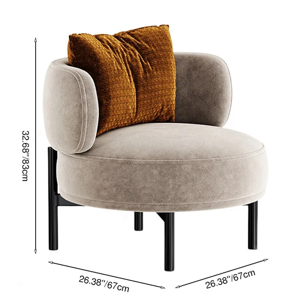 Contemporary Scandinavian Velvet Solid Wood Curved Round Accent Chair With Backrest For Living Room