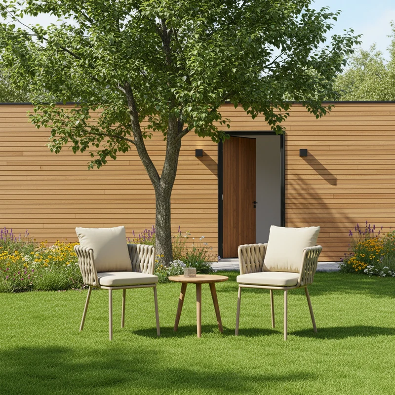 Modern Aluminum Outdoor Dining Chair With Woven Backrest - Waterproof Cushion Accent Chair For Outdoor