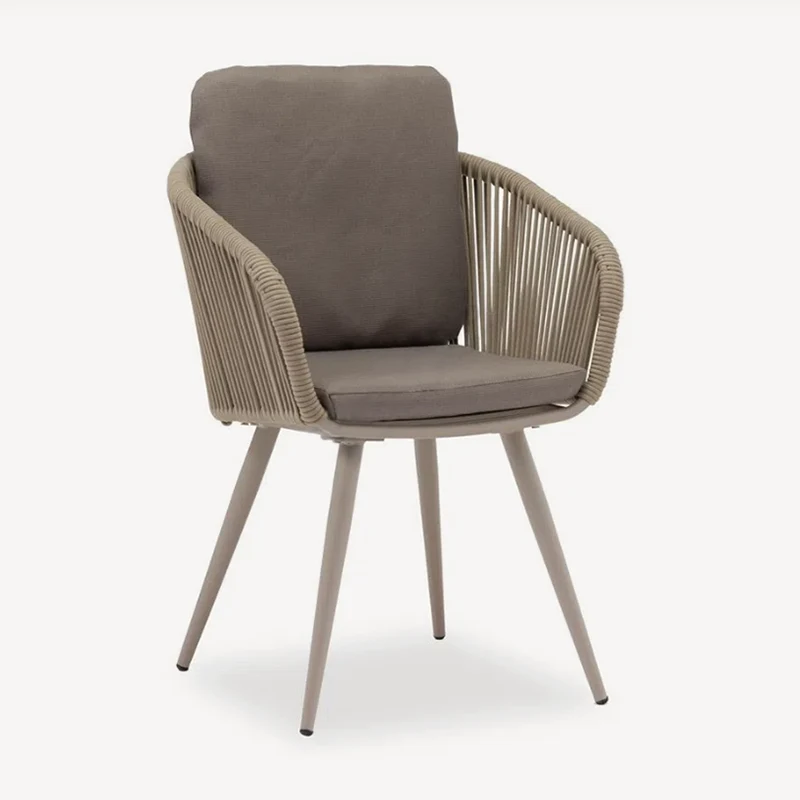 Contemporary Rope Woven Outdoor Dining Chair - Aluminum Frame Accent Armchair For Garden & Balcony