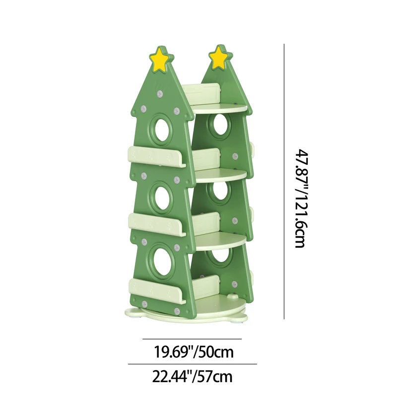 Contemporary Creative Christmas Tree-Shaped Eco-Friendly HDPE Rotatable Bookshelves 4-Tier For Home Office