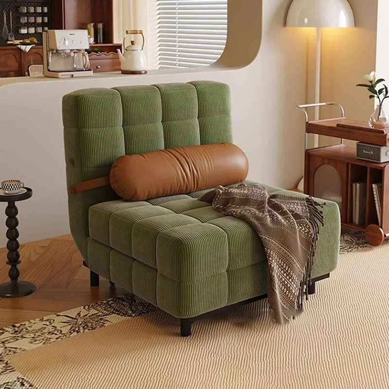 Traditional French Rectangular Corduroy Fabric Carbon Steel Accent Chair Backrest Armless For Living Room