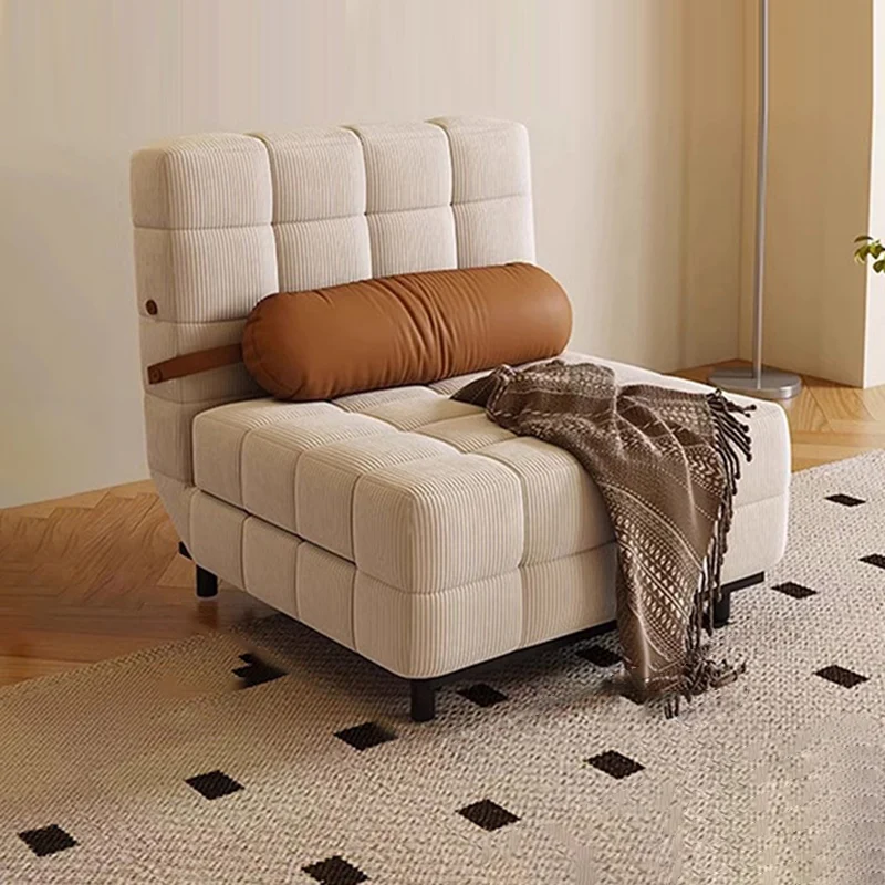 Traditional French Rectangular Corduroy Fabric Carbon Steel Accent Chair Backrest Armless For Living Room