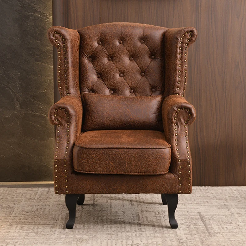 Traditional Vintage Rectangular PU Leather Suede Fabric Solid Wood Medium Density Fiberboard Accent Chair Backrest Armrest For Living Room