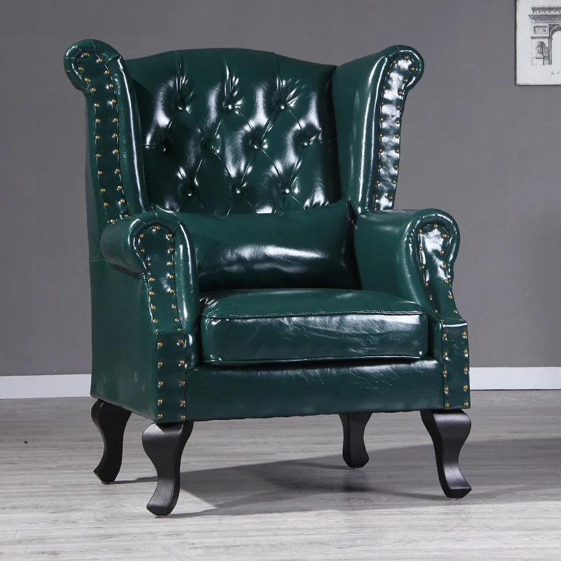 Traditional Vintage Rectangular PU Leather Suede Fabric Solid Wood Medium Density Fiberboard Accent Chair Backrest Armrest For Living Room