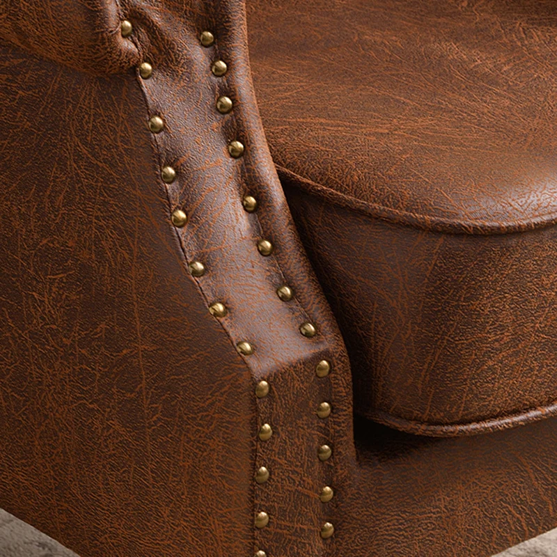 Traditional Vintage Rectangular PU Leather Suede Fabric Solid Wood Medium Density Fiberboard Accent Chair Backrest Armrest For Living Room