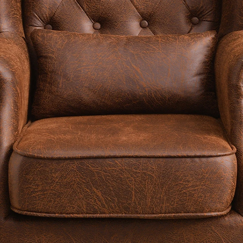 Traditional Vintage Rectangular PU Leather Suede Fabric Solid Wood Medium Density Fiberboard Accent Chair Backrest Armrest For Living Room