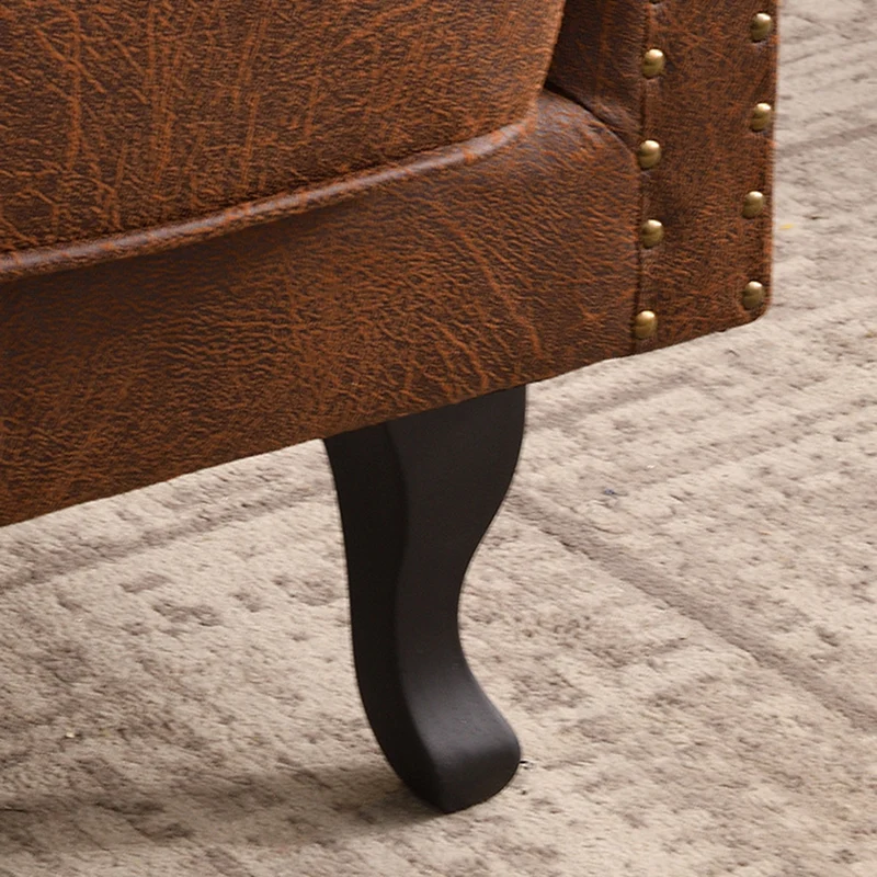Traditional Vintage Rectangular PU Leather Suede Fabric Solid Wood Medium Density Fiberboard Accent Chair Backrest Armrest For Living Room