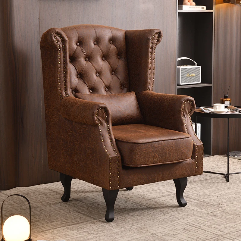 Traditional Vintage Rectangular PU Leather Suede Fabric Solid Wood Medium Density Fiberboard Accent Chair Backrest Armrest For Living Room