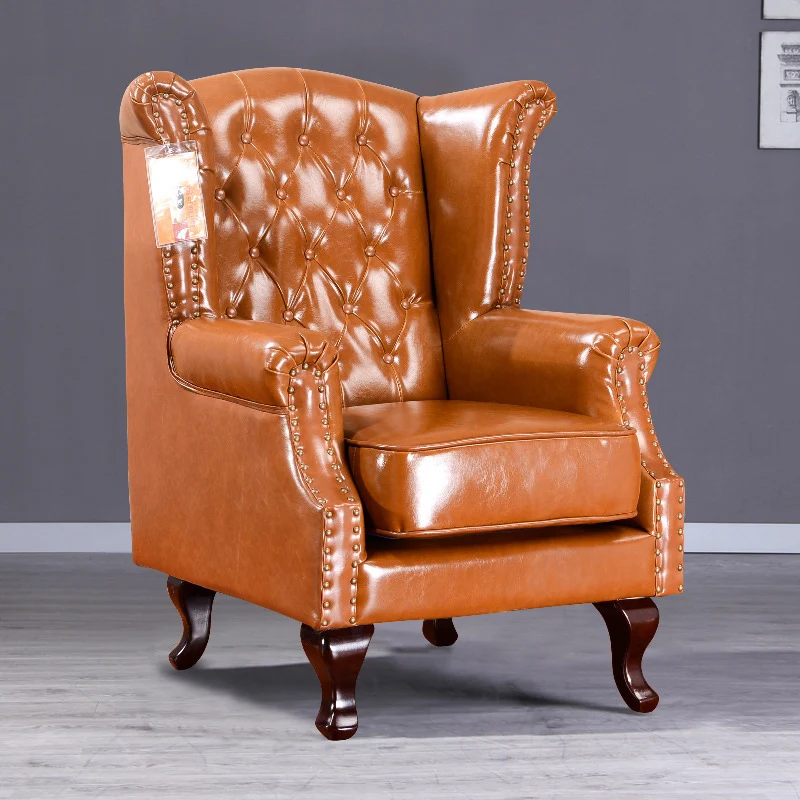 Traditional Vintage Rectangular PU Leather Suede Fabric Solid Wood Medium Density Fiberboard Accent Chair Backrest Armrest For Living Room