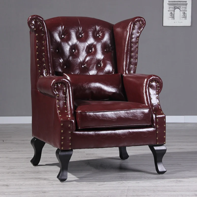 Traditional Vintage Rectangular PU Leather Suede Fabric Solid Wood Medium Density Fiberboard Accent Chair Backrest Armrest For Living Room