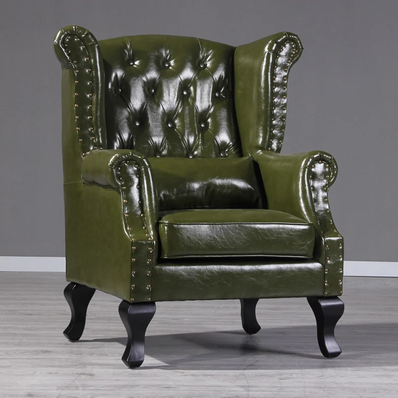 Traditional Vintage Rectangular PU Leather Suede Fabric Solid Wood Medium Density Fiberboard Accent Chair Backrest Armrest For Living Room