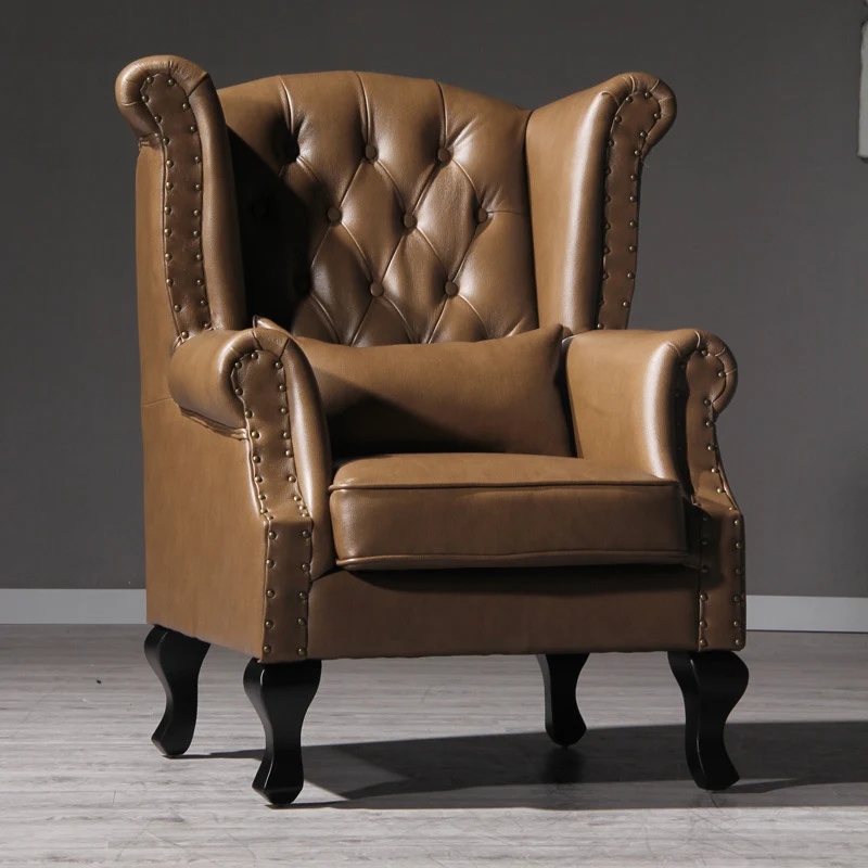 Traditional Vintage Rectangular PU Leather Suede Fabric Solid Wood Medium Density Fiberboard Accent Chair Backrest Armrest For Living Room
