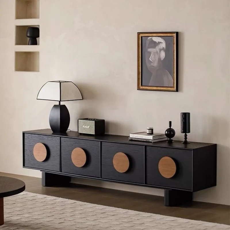 Modern Minimalist Rectangular Solid Rubberwood Plywood TV Stand 2-Drawer For Living Room