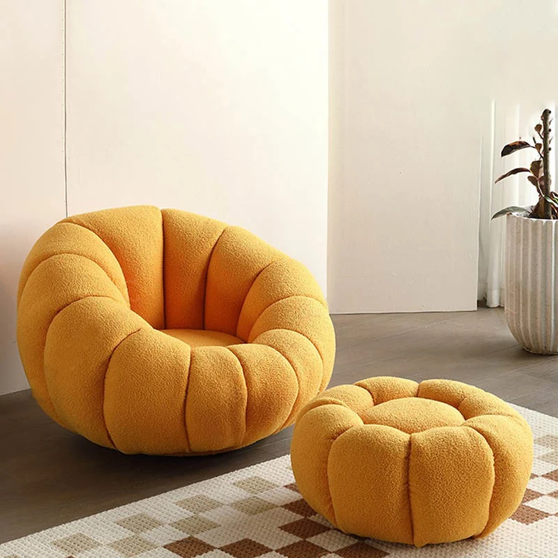 Nordic-Style Swivel Pumpkin Accent Chair - Skin-Friendly Sherpa Fabric & Soft Sitting Sofa Chair For Living Room