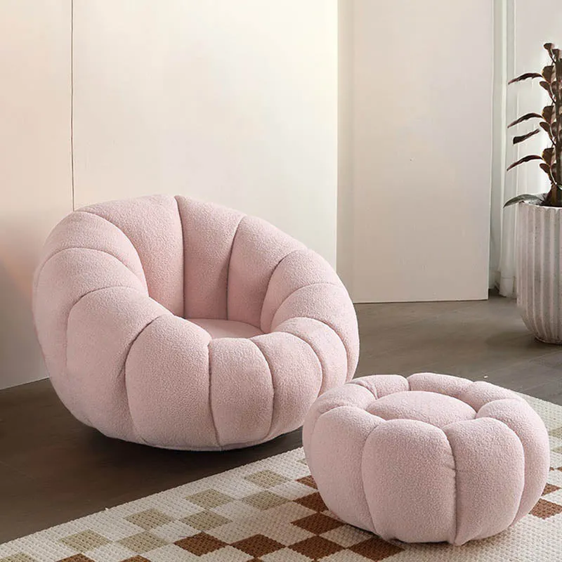Nordic-Style Swivel Pumpkin Accent Chair - Skin-Friendly Sherpa Fabric & Soft Sitting Sofa Chair For Living Room